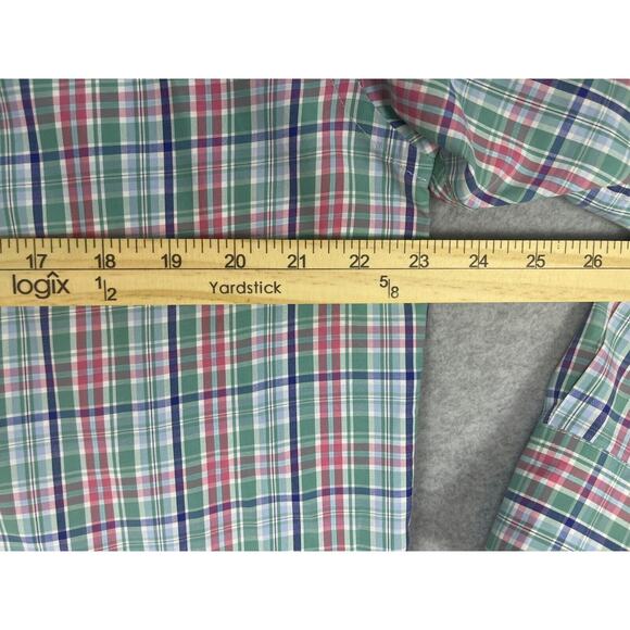 IZOD Dress Shirt Men's Size L Green Plaid Long Sleeve Cotton Blend Button Down‎ - Picture 5 of 7